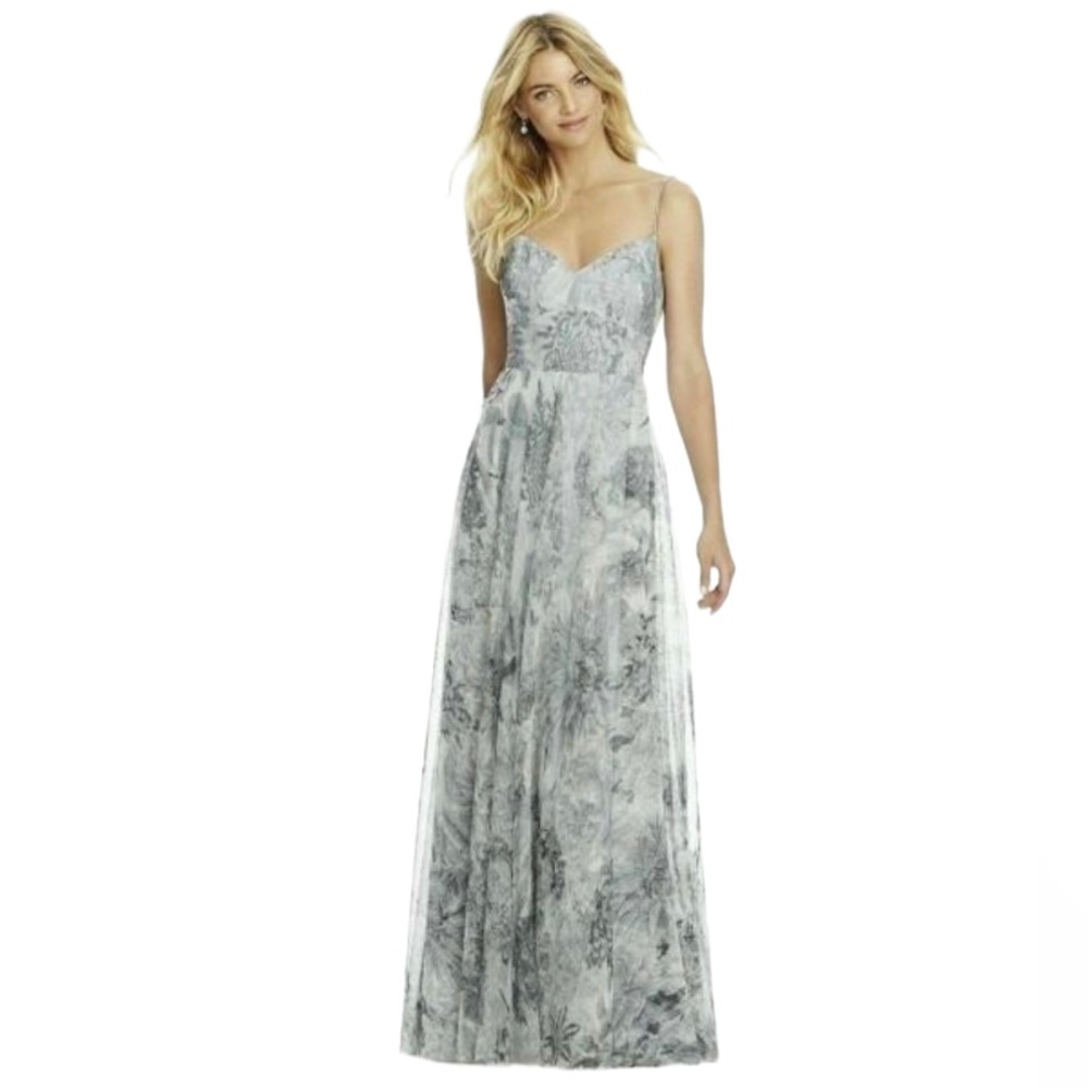 After Six Tulle Column Gown Dress Platinum Romance Size 14